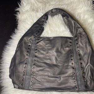 Gray Hobo Studded Bag with Slouchy Shape and Wide Strap